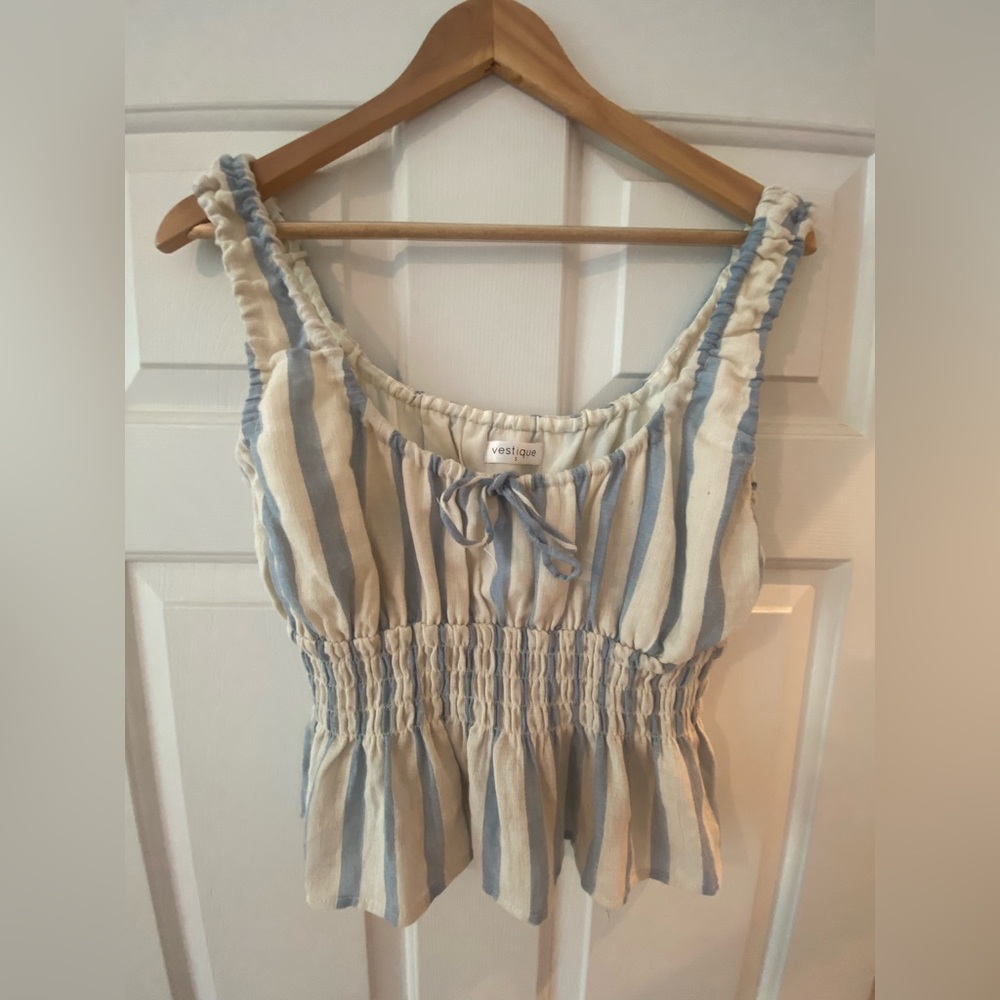 Striped Linen Peplum Top